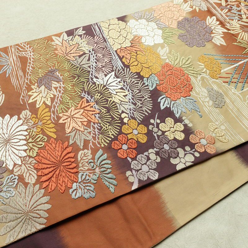 袋帯 六通柄 フォーマル用 正絹 木の葉・植物柄 帯 入学式 卒業式 結婚式 多色使い_画像10