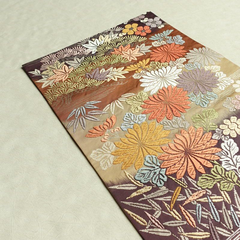 袋帯 六通柄 フォーマル用 正絹 木の葉・植物柄 帯 入学式 卒業式 結婚式 多色使い_画像16
