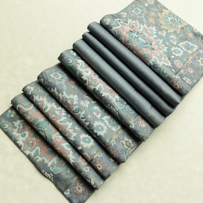 袋帯 六通柄 良品 フォーマル用 正絹 花柄 金通し 帯 入学式 卒業式 結婚式 青・紺_画像19