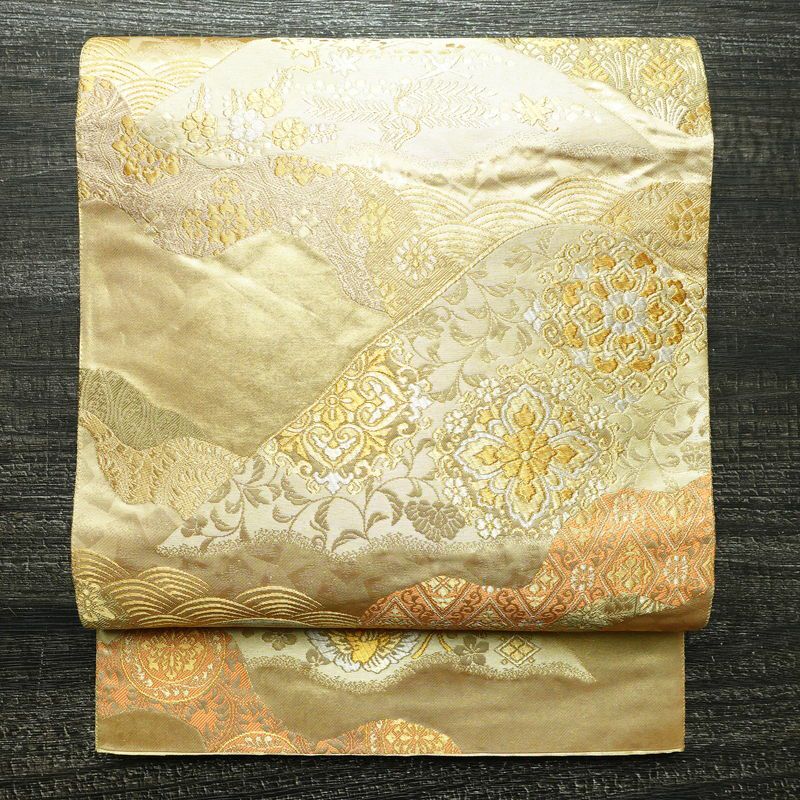 袋帯 本金二重箔 扇面花鳥 文六通柄 良品 フォーマル用 正絹 古典柄 箔