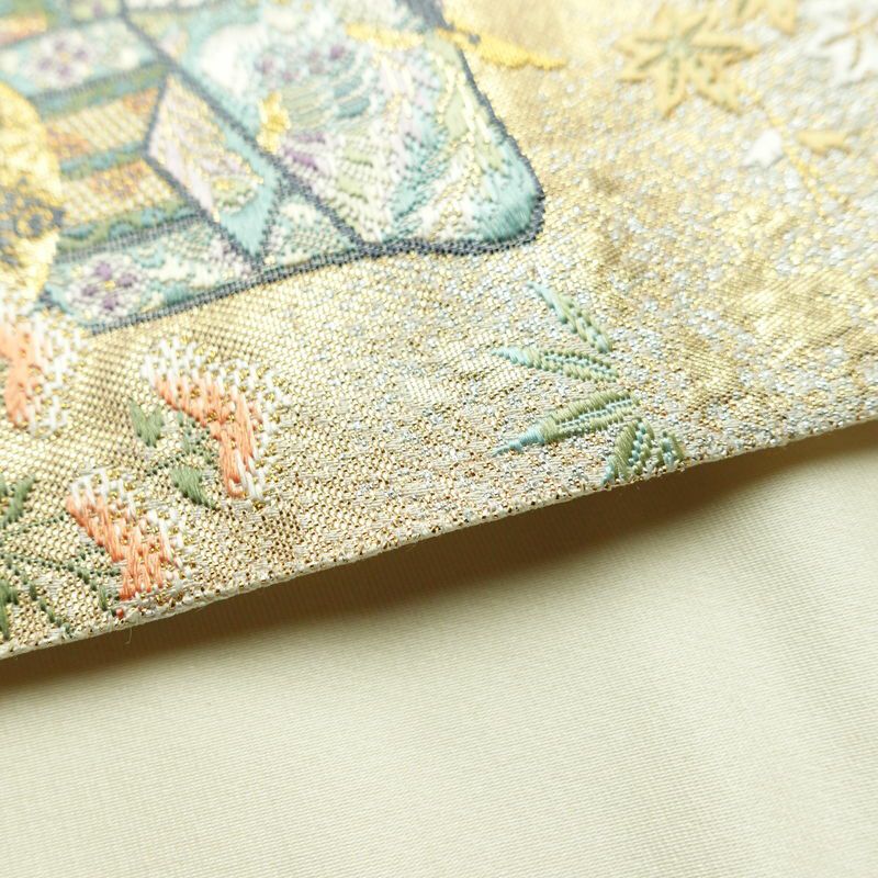 袋帯 嘉祥御車文 六通柄 フォーマル用 正絹 古典柄 箔 金糸 銀糸 帯 入学式 卒業式 結婚式 多色使い_画像13