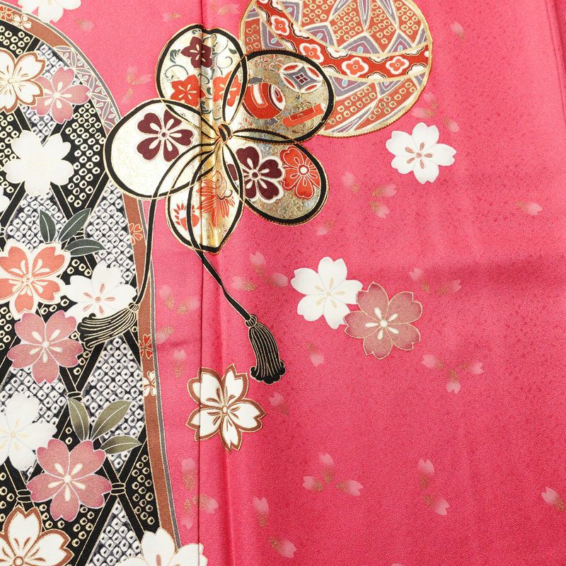 振袖 良品 ふき綿仕立て 金駒刺繍 正絹 古典柄 袷仕立て 身丈163.5cm 裄丈70.5cm 箔 金彩 着物 成人式 二十歳 ピンク_画像6