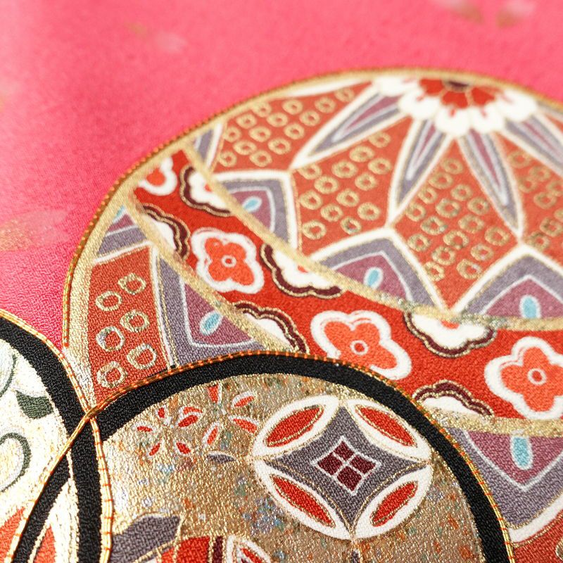 振袖 良品 ふき綿仕立て 金駒刺繍 正絹 古典柄 袷仕立て 身丈163.5cm 裄丈70.5cm 箔 金彩 着物 成人式 二十歳 ピンク_画像8