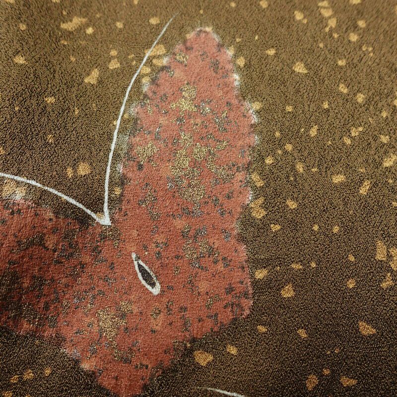 付け下げ 良品 しつけ糸付き 正絹 蝶・昆虫柄 袷仕立て 身丈171cm 裄丈69.5cm 箔 フォーマル 着物 入学式 卒業式 黄・黄土色_画像9