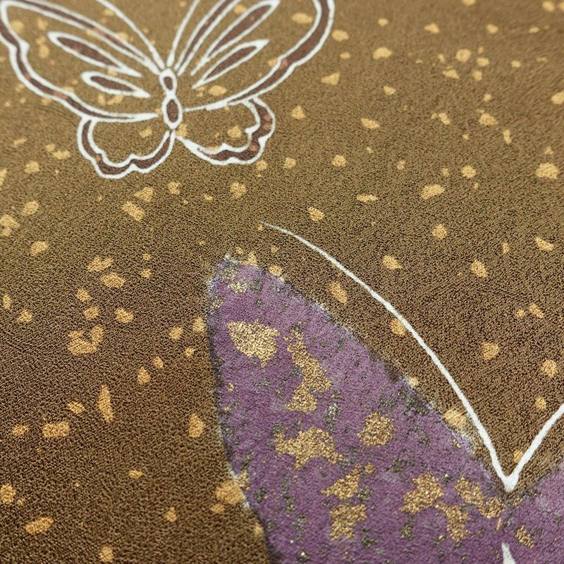 付け下げ 良品 しつけ糸付き 正絹 蝶・昆虫柄 袷仕立て 身丈171cm 裄丈69.5cm 箔 フォーマル 着物 入学式 卒業式 黄・黄土色_画像10