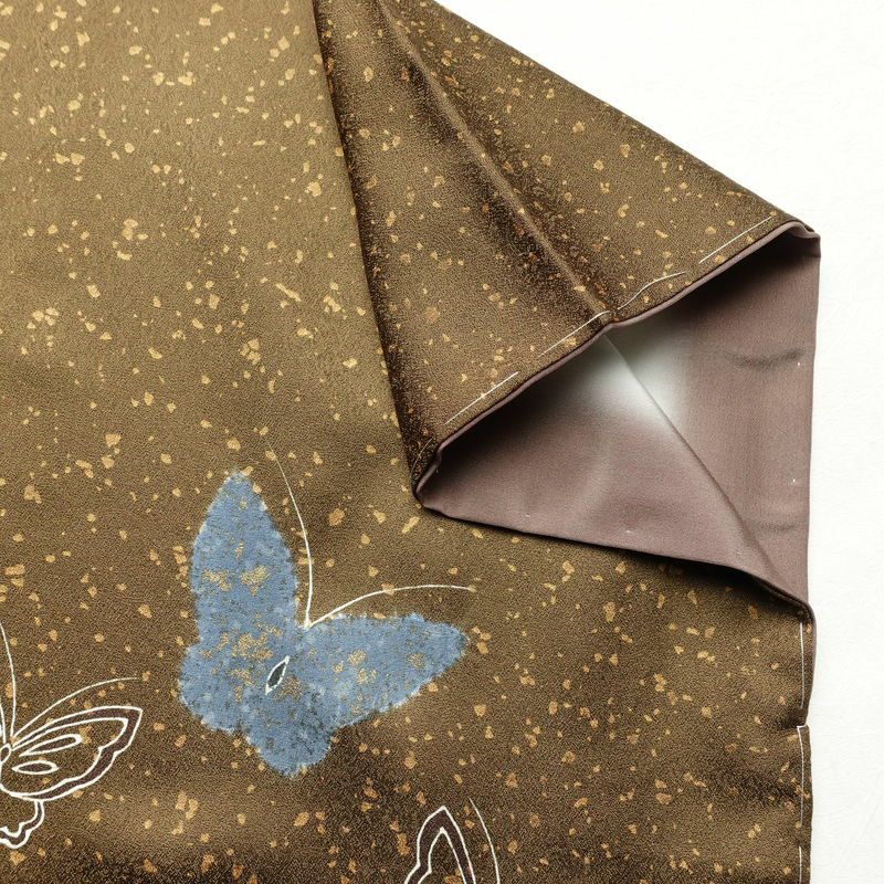 付け下げ 良品 しつけ糸付き 正絹 蝶・昆虫柄 袷仕立て 身丈171cm 裄丈69.5cm 箔 フォーマル 着物 入学式 卒業式 黄・黄土色_画像14