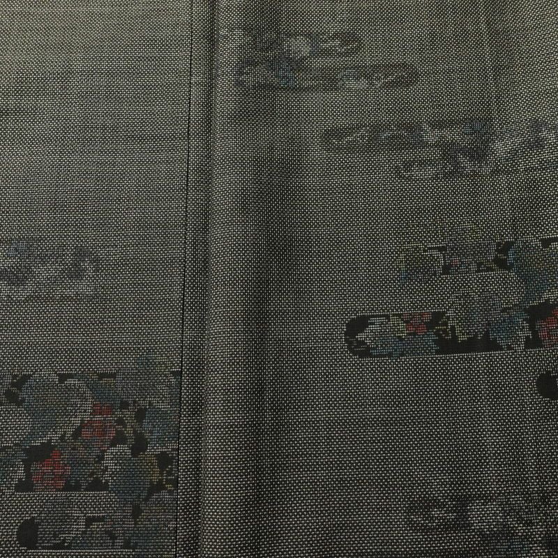 大島紬 良品 創匠きゅうの 古代染色純泥染 証紙あり 正絹 木の葉・植物柄 袷仕立て 身丈162.5cm 裄丈67cm 本場大島紬 伝統工芸 一部しつけ糸付き 着物 茶_画像6