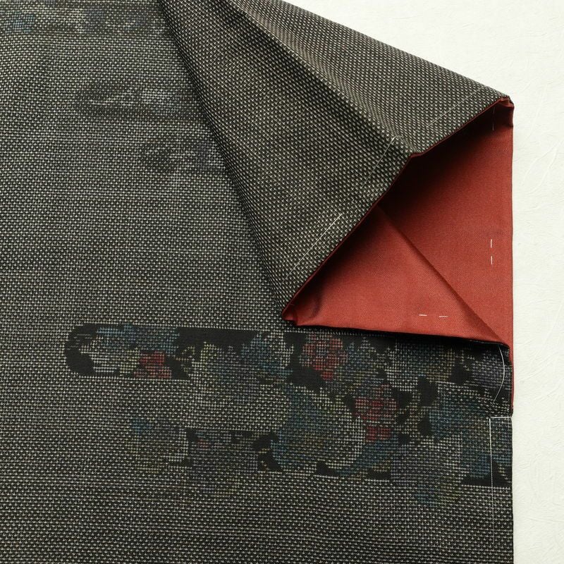 大島紬 良品 創匠きゅうの 古代染色純泥染 証紙あり 正絹 木の葉・植物柄 袷仕立て 身丈162.5cm 裄丈67cm 本場大島紬 伝統工芸 一部しつけ糸付き 着物 茶_画像14