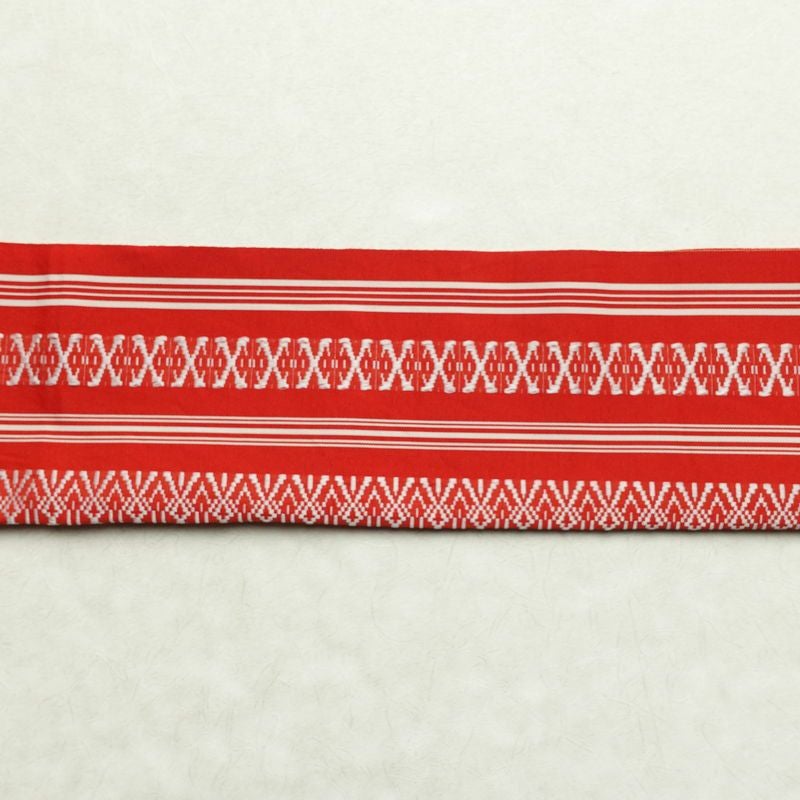 名古屋帯 全通柄 正絹 献上柄 縞柄・線柄 通し仕立て 帯 赤・朱_画像14