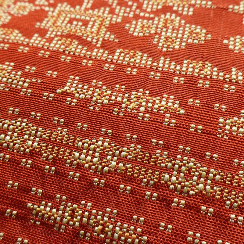 名古屋帯 全通柄 正絹 幾何学柄・抽象柄 名古屋仕立て 帯 橙_画像6