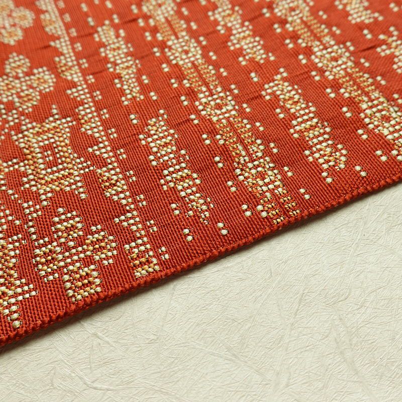 名古屋帯 全通柄 正絹 幾何学柄・抽象柄 名古屋仕立て 帯 橙_画像13