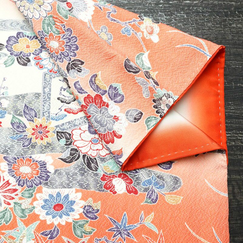 小紋 良品 京都清水 地主神社 落款入り 縮緬 正絹 古典柄 袷仕立て 身丈155cm 裄丈62cm 箔 着物 赤・朱_画像15