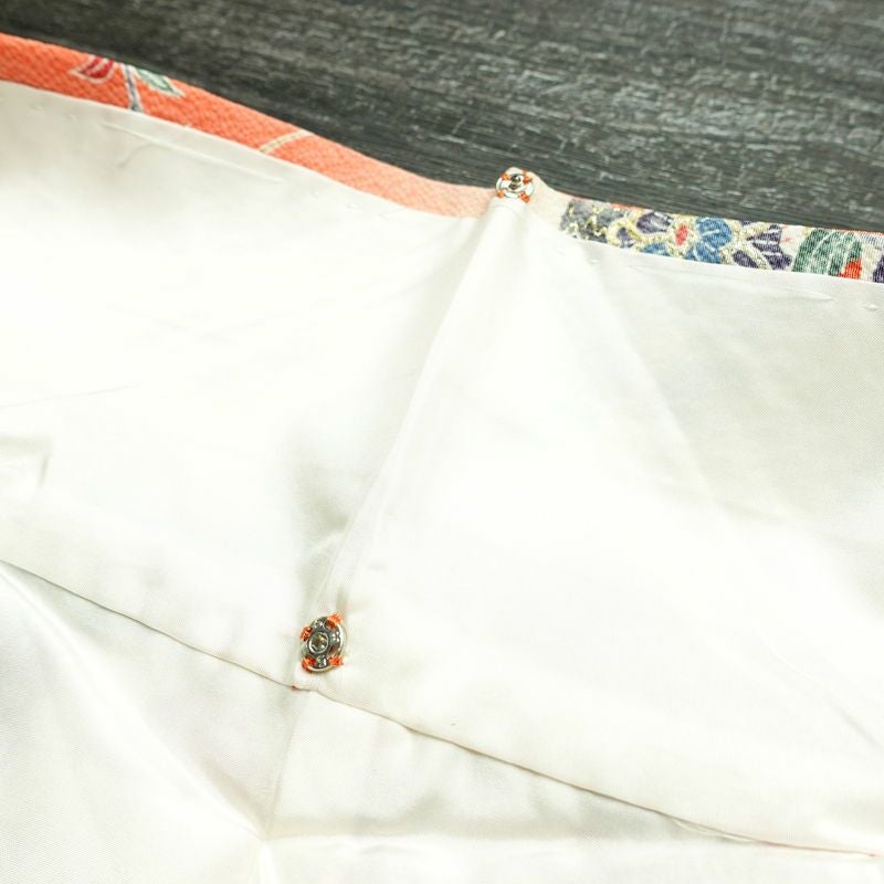 小紋 良品 京都清水 地主神社 落款入り 縮緬 正絹 古典柄 袷仕立て 身丈155cm 裄丈62cm 箔 着物 赤・朱_画像20