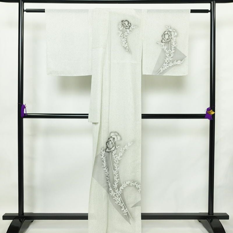 盛夏 付下 しつけ糸付き 正絹 花柄 単衣仕立て 身丈162cm 裄丈67cm 箔 フォーマル 着物 グレー_画像2