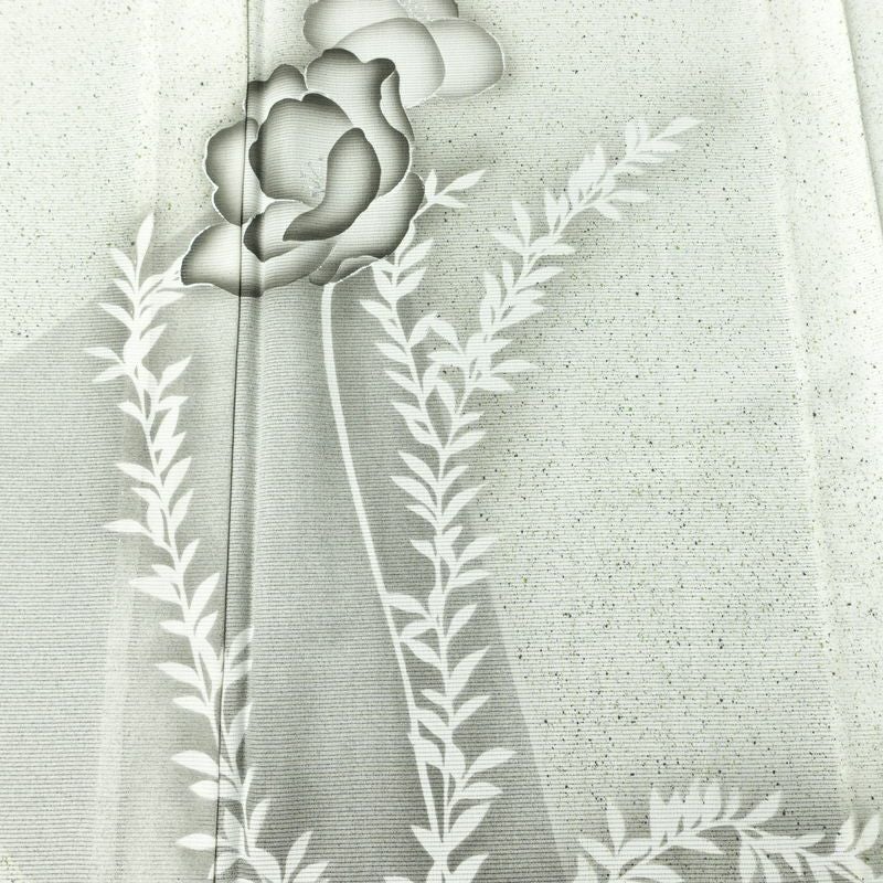 盛夏 付下 しつけ糸付き 正絹 花柄 単衣仕立て 身丈162cm 裄丈67cm 箔 フォーマル 着物 グレー_画像6