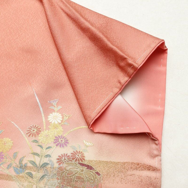 訪問着 美品 しつけ糸付き 一つ紋付き 正絹 古典柄 袷仕立て 身丈160cm 裄丈65.5cm 箔 金彩 フォーマル 着物 入学式 卒業式 結婚式 ピンク_画像16