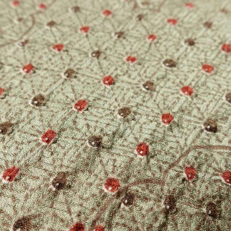 小紋 絞り 綸子 正絹 雲柄 袷仕立て 身丈168.5cm 裄丈64.5cm 麻の葉 着物 緑・うぐいす色_画像7