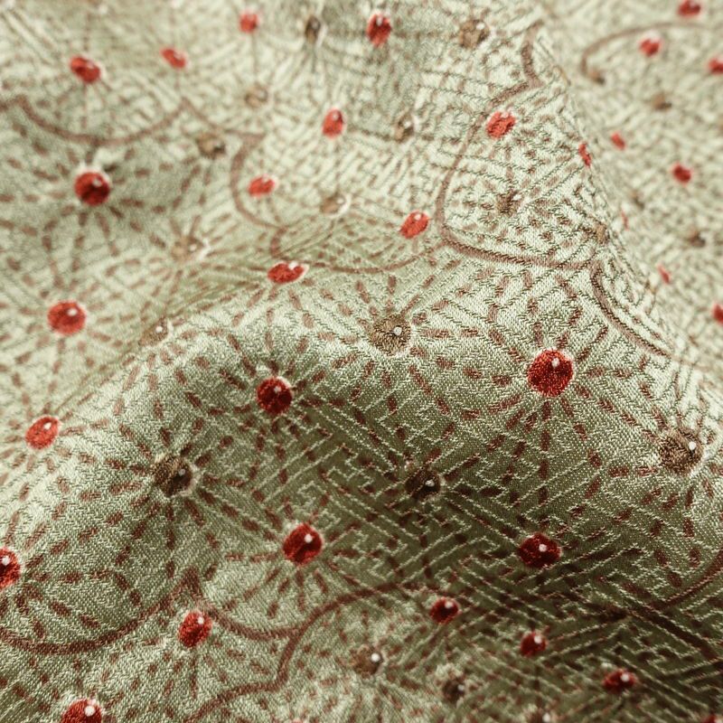 小紋 絞り 綸子 正絹 雲柄 袷仕立て 身丈168.5cm 裄丈64.5cm 麻の葉 着物 緑・うぐいす色_画像21