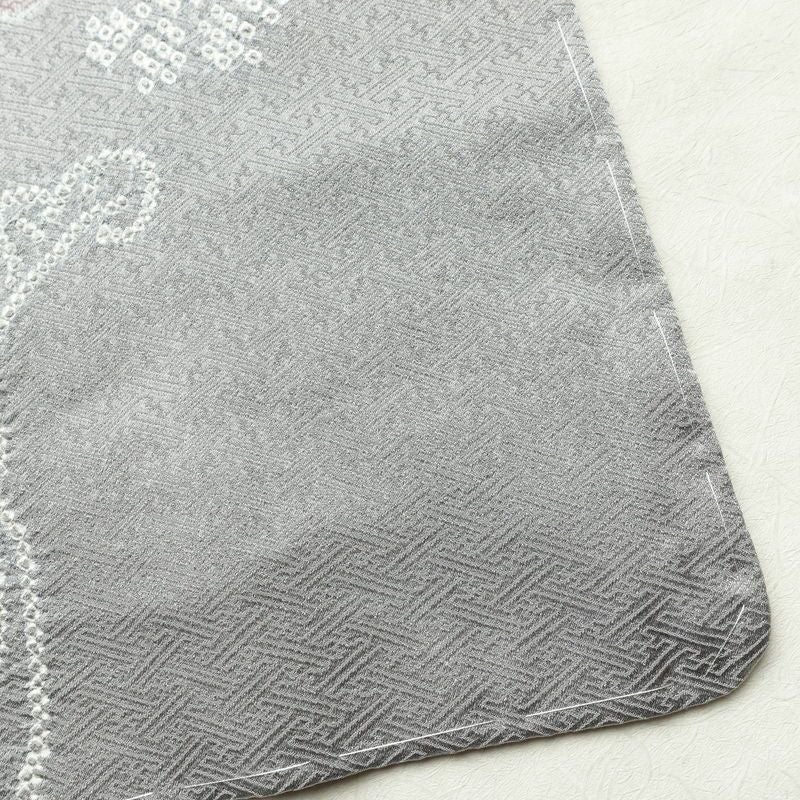 訪問着 美品 しつけ糸付き 絞り 一つ紋付き 正絹 花柄 袷仕立て 身丈159.5cm 裄丈65cm 刺繍 フォーマル 着物 入学式 卒業式 結婚式 グレー_画像17