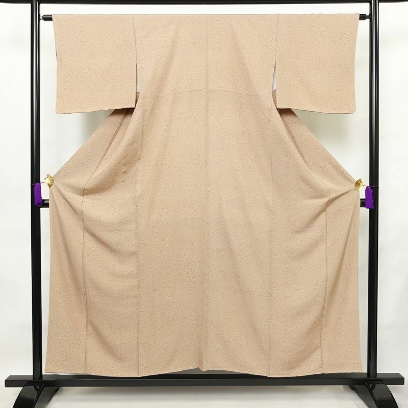 小紋 良品 しつけ糸付き 総柄 正絹 その他の柄 袷仕立て 身丈154.5cm 裄丈63.5cm 柄八掛 着物 ベージュ_画像1