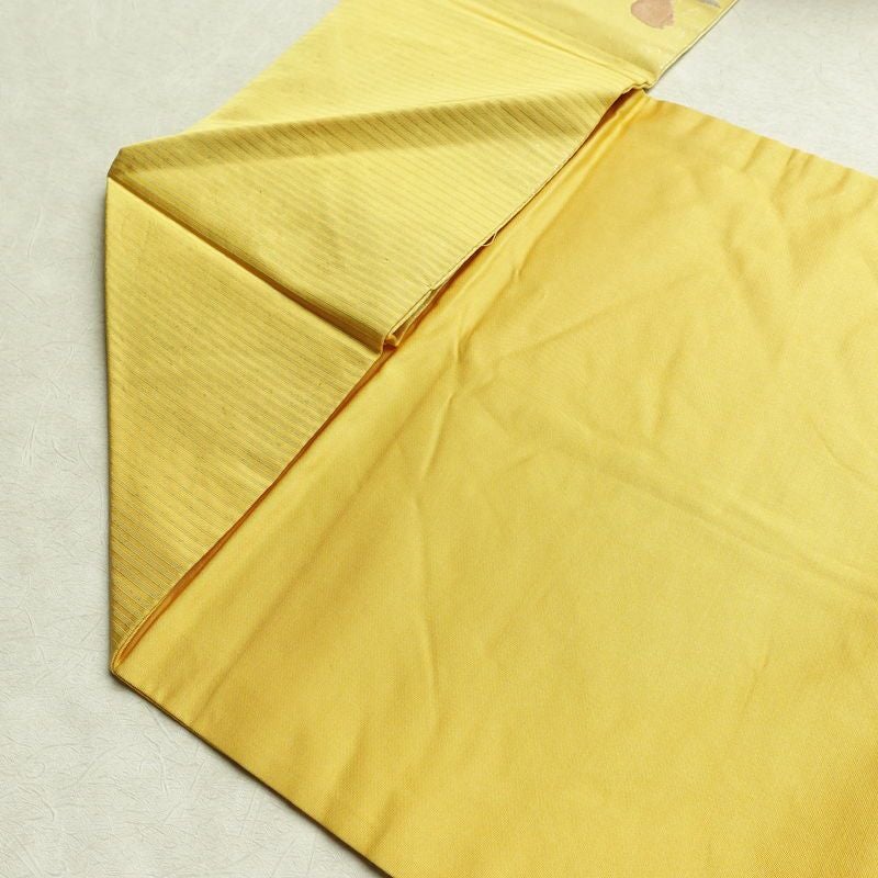 名古屋帯 六通柄 正絹 木の葉・植物柄 名古屋仕立て 箔 帯 黄・黄土色_画像19