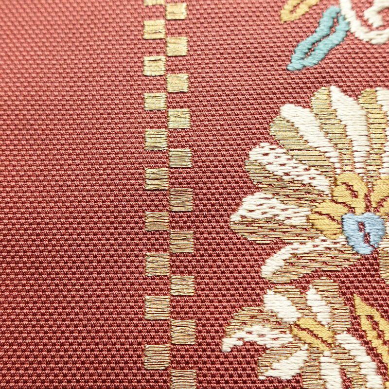 名古屋帯 太鼓柄 正絹 花柄 名古屋仕立て くすみピンク 帯 ピンク_画像6