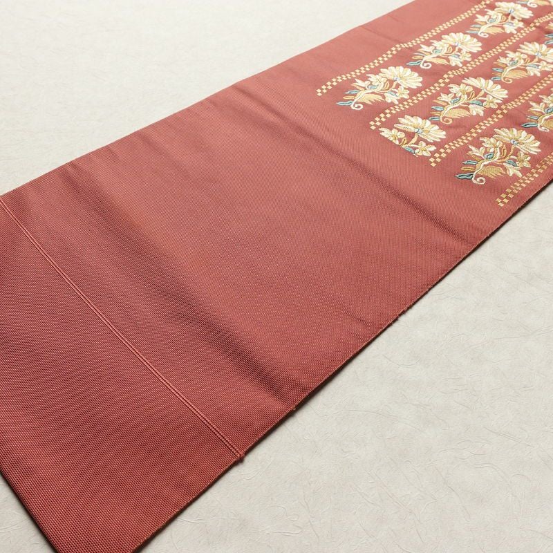 名古屋帯 太鼓柄 正絹 花柄 名古屋仕立て くすみピンク 帯 ピンク_画像7