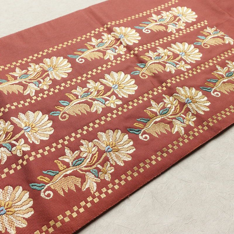 名古屋帯 太鼓柄 正絹 花柄 名古屋仕立て くすみピンク 帯 ピンク_画像10