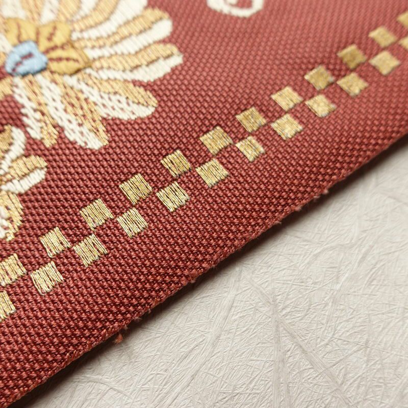 名古屋帯 太鼓柄 正絹 花柄 名古屋仕立て くすみピンク 帯 ピンク_画像11