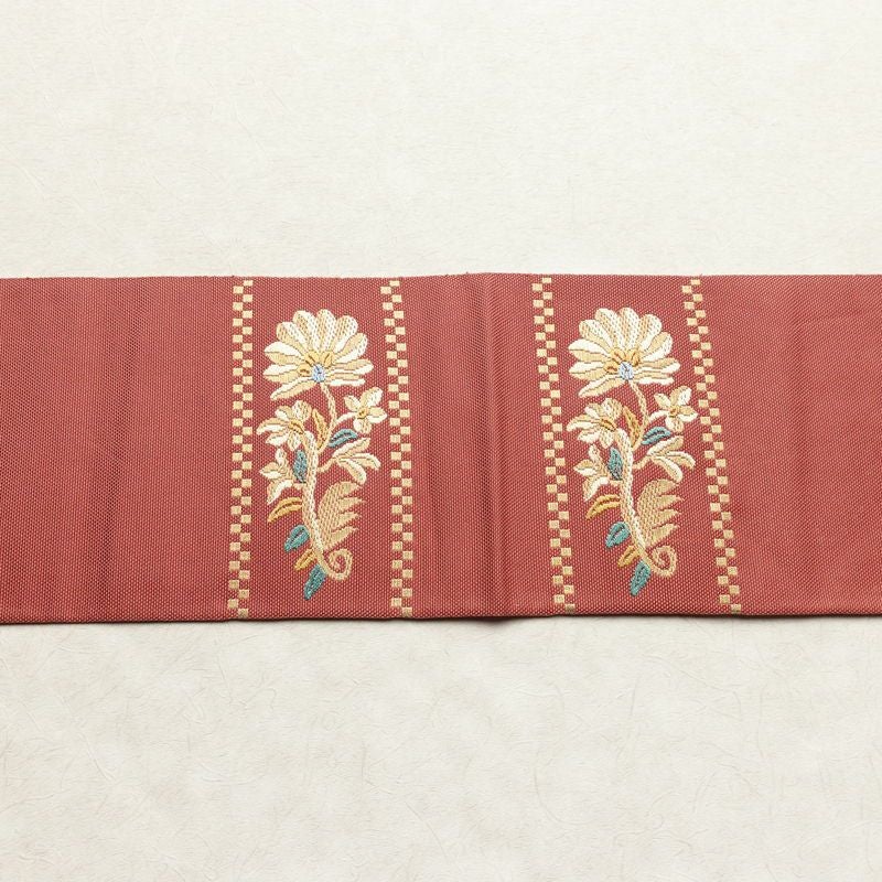 名古屋帯 太鼓柄 正絹 花柄 名古屋仕立て くすみピンク 帯 ピンク_画像13