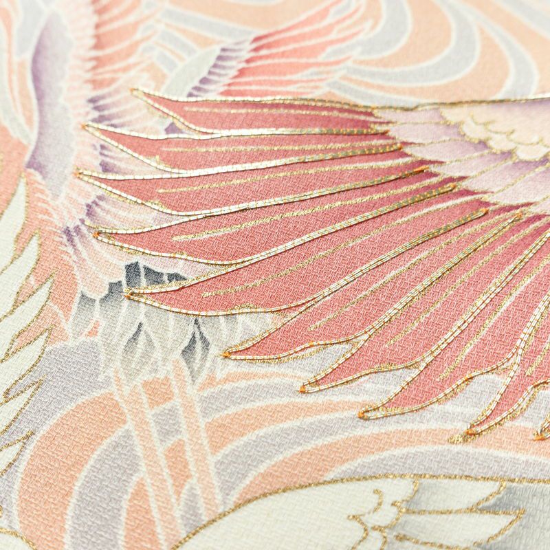 色留袖 しつけ糸付き 金駒刺繍 一つ紋付き 正絹 人物・動物柄 袷仕立て 身丈156.5cm 裄丈68cm 箔 刺繍 共八掛 金彩 フォーマル 着物 結婚式 ピンク_画像10