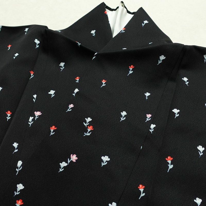 小紋 付下小紋 良品 しつけ糸付き 正絹 花柄 袷仕立て 身丈161cm 裄丈63cm 着物 黒_画像14