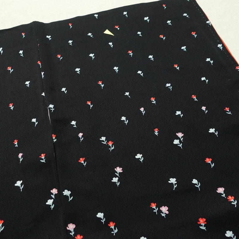 小紋 付下小紋 良品 しつけ糸付き 正絹 花柄 袷仕立て 身丈161cm 裄丈63cm 着物 黒_画像16