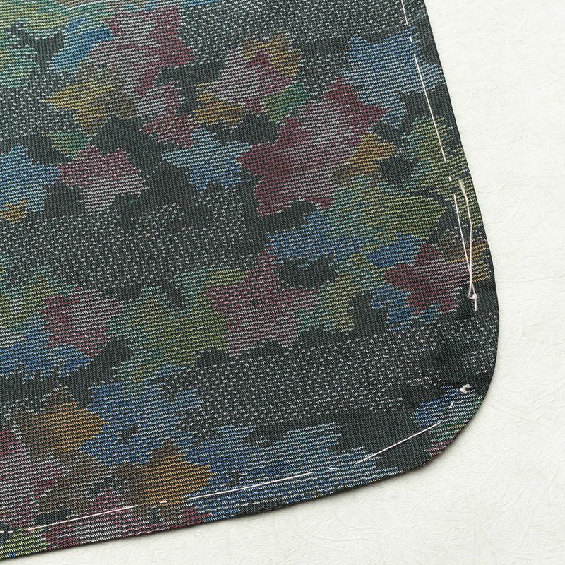 紬 しつけ糸付き 正絹 風景柄 袷仕立て 身丈152.5cm 裄丈64cm 着物 緑・うぐいす色_画像15