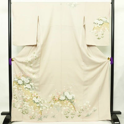 訪問着 しつけ糸付き 一つ紋付き 正絹 花柄 袷仕立て 身丈168.5cm 裄丈66.5cm 箔 フォーマル 着物 入学式 卒業式 結婚式 ピンク