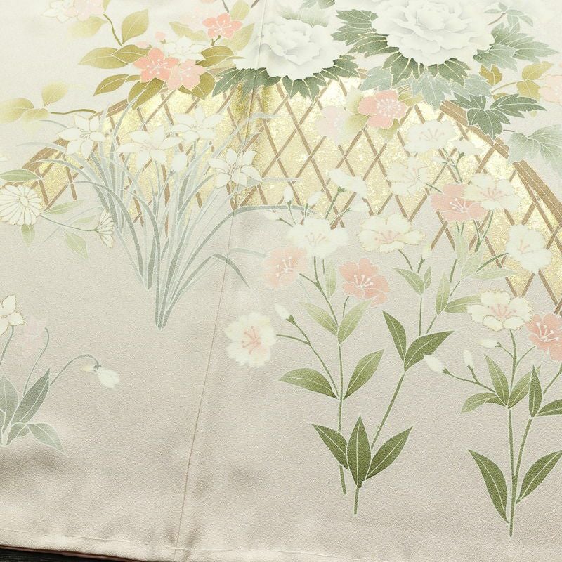 訪問着 しつけ糸付き 一つ紋付き 正絹 花柄 袷仕立て 身丈168.5cm 裄丈66.5cm 箔 フォーマル 着物 入学式 卒業式 結婚式 ピンク_画像11