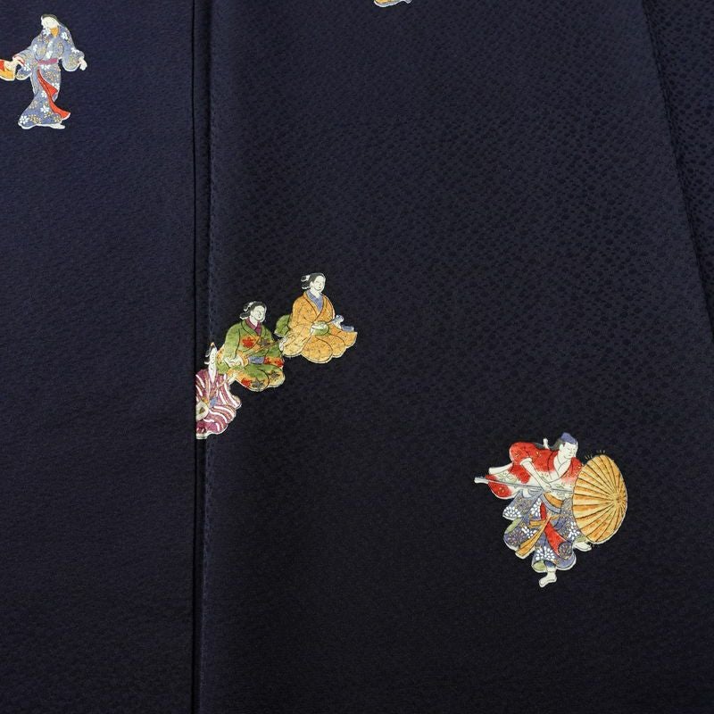 小紋 付下小紋 良品 しつけ糸付き 正絹 人物・動物柄 袷仕立て 身丈157cm 裄丈64cm 箔 金彩 着物 青・紺_画像6