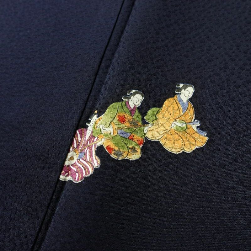 小紋 付下小紋 良品 しつけ糸付き 正絹 人物・動物柄 袷仕立て 身丈157cm 裄丈64cm 箔 金彩 着物 青・紺_画像7