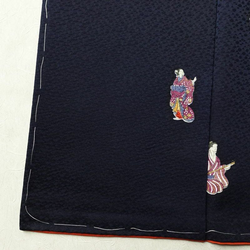 小紋 付下小紋 良品 しつけ糸付き 正絹 人物・動物柄 袷仕立て 身丈157cm 裄丈64cm 箔 金彩 着物 青・紺_画像13