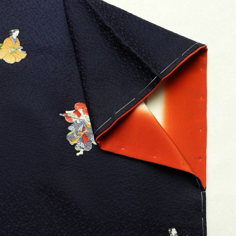 小紋 付下小紋 良品 しつけ糸付き 正絹 人物・動物柄 袷仕立て 身丈157cm 裄丈64cm 箔 金彩 着物 青・紺_画像16