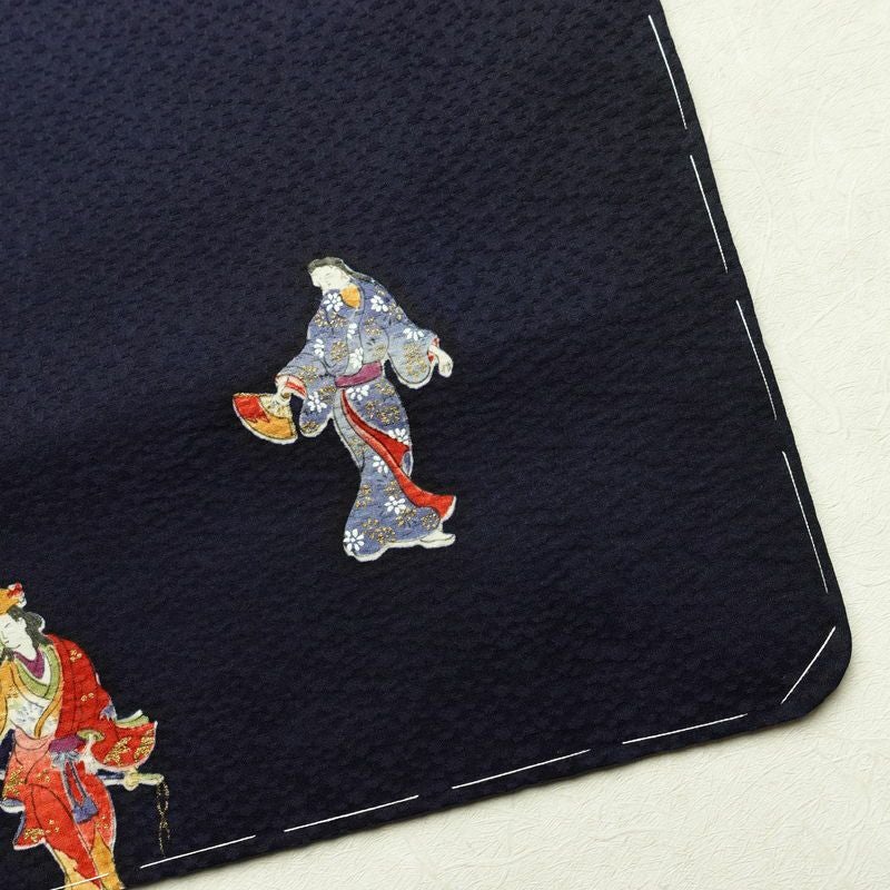 小紋 付下小紋 良品 しつけ糸付き 正絹 人物・動物柄 袷仕立て 身丈157cm 裄丈64cm 箔 金彩 着物 青・紺_画像17