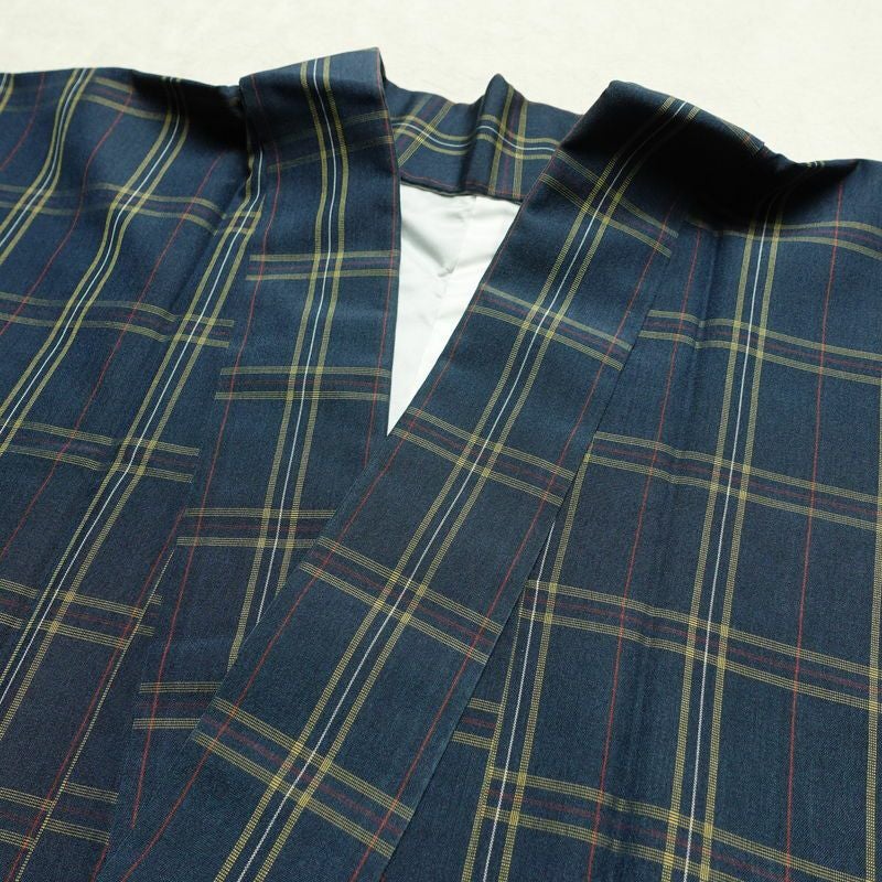 紬 良品 正絹 チェック・格子柄 袷仕立て 身丈159cm 裄丈66cm 着物 青・紺_画像15