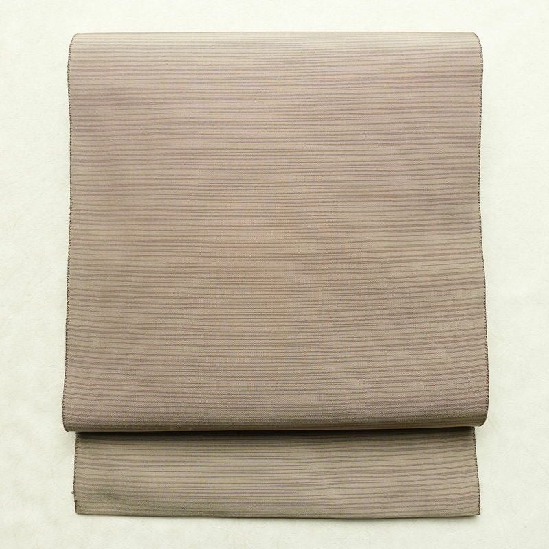 名古屋帯 全通柄 正絹 縞柄・線柄 松葉仕立て 帯 ベージュ_画像1