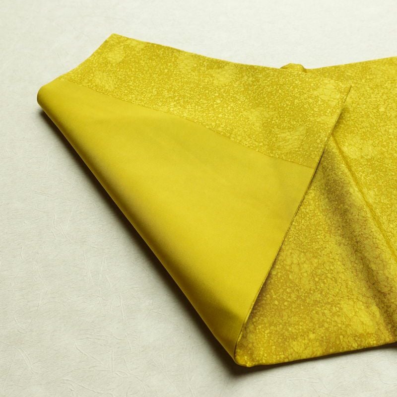 名古屋帯 太鼓柄 良品 正絹 木の葉・植物柄 名古屋仕立て 箔 金彩 イチョウ 帯 黄・黄土色_画像9