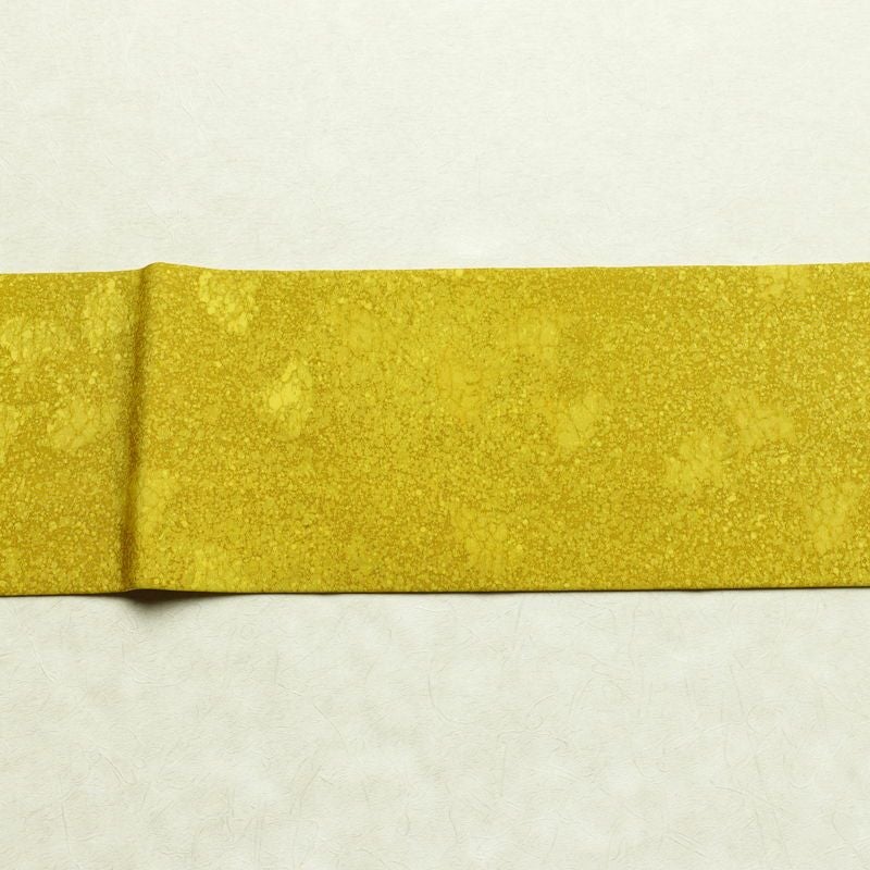 名古屋帯 太鼓柄 良品 正絹 木の葉・植物柄 名古屋仕立て 箔 金彩 イチョウ 帯 黄・黄土色_画像13