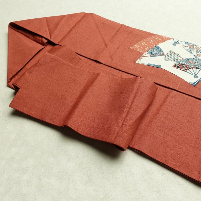 名古屋帯 太鼓柄 正絹 古典柄 名古屋仕立て 刺繍 帯 紬地 扇子 ピンク_画像21