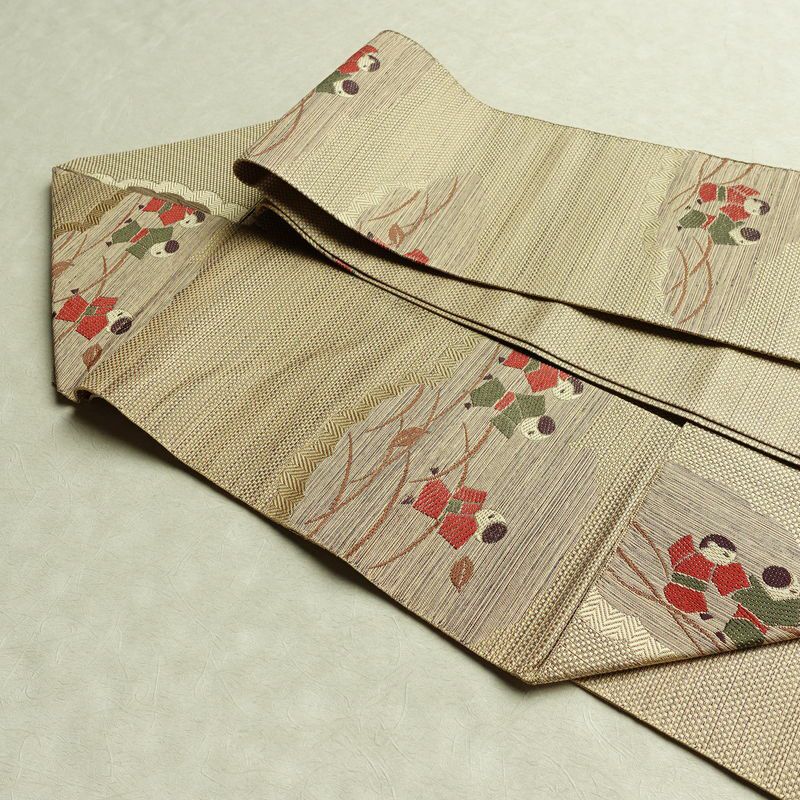 名古屋帯 太鼓柄 良品 正絹 人物・動物柄 名古屋仕立て 帯 ベージュ_画像18