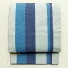 名古屋帯 全通柄 綿 縞柄・線柄 通し仕立て 帯 未使用品 青・紺_画像1
