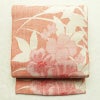 名古屋帯 六通柄 正絹 花柄 名古屋仕立て 帯 紬地 サーモンピンク ピンク_画像1