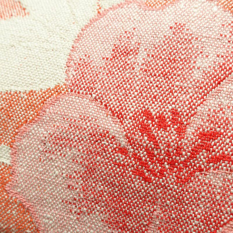 名古屋帯 六通柄 正絹 花柄 名古屋仕立て 帯 紬地 サーモンピンク ピンク_画像3